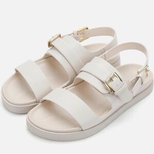 Chic Cream Sandals with Gold Accents